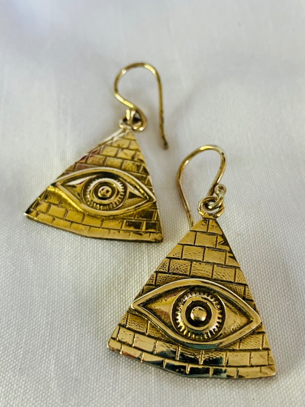 New Golden Brass Triangle Shaped EYE Pyramid Dangle and Drop Earrings